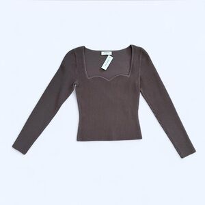 Aritzia Babaton Sculpt Knit Sweetheart Longsleeve Deep Taupe